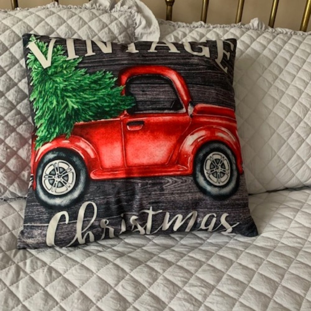 Set of 2 New Farmhouse Truck Winter-themed Pillow Covers